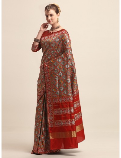 KAPAAHA Woven Figure Patola Saree (Grey)